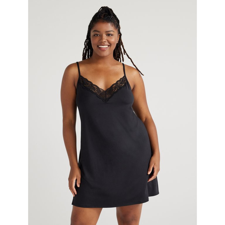 Joyspun Women’s Lace Trim Knit Chemise, Sizes S to 4X | Walmart (US)
