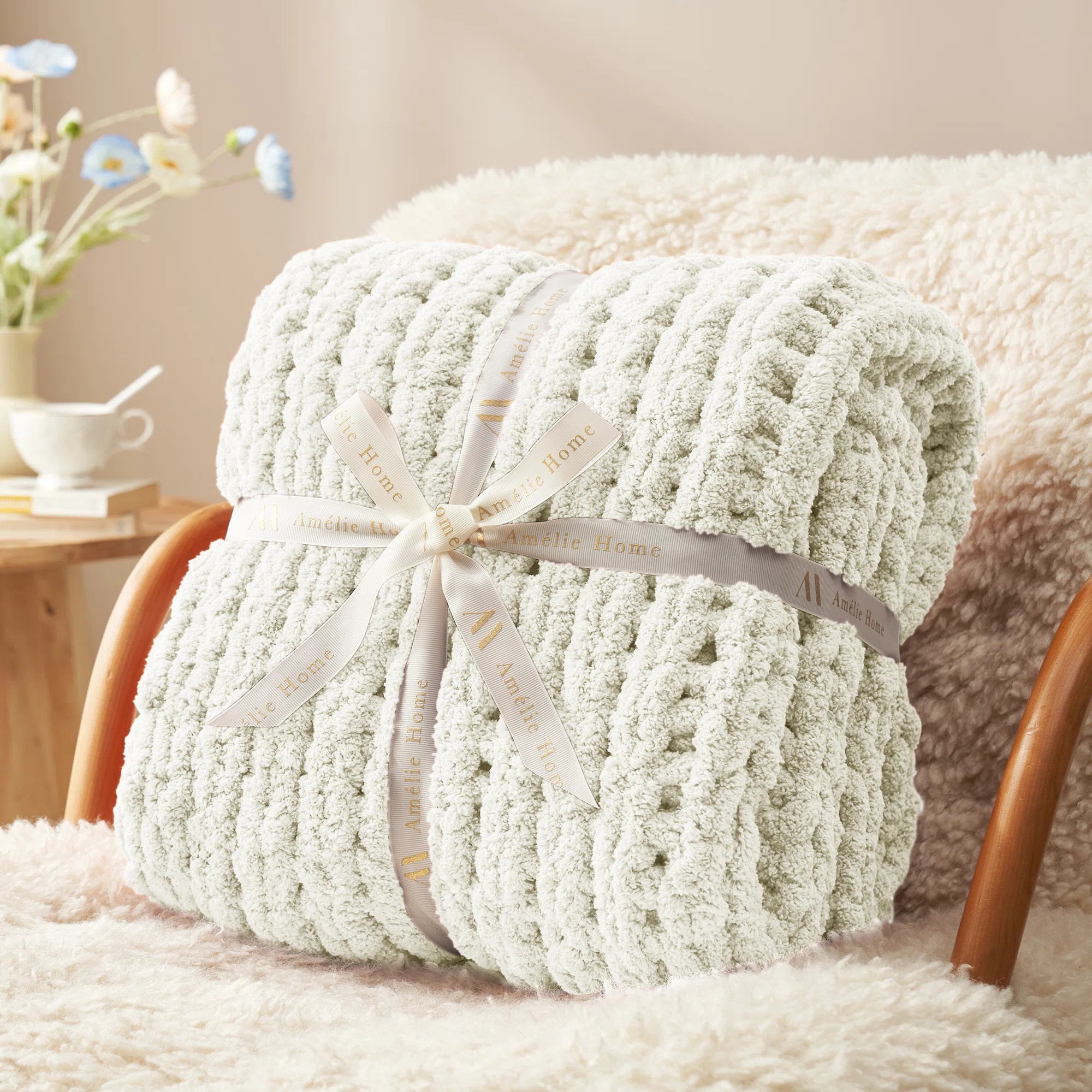 Amélie Home Thick Soft Rope Knot Blanket Chunky Knit Chenille Yarn Throw Blanket For Sofa, Bed, ... | Wayfair North America