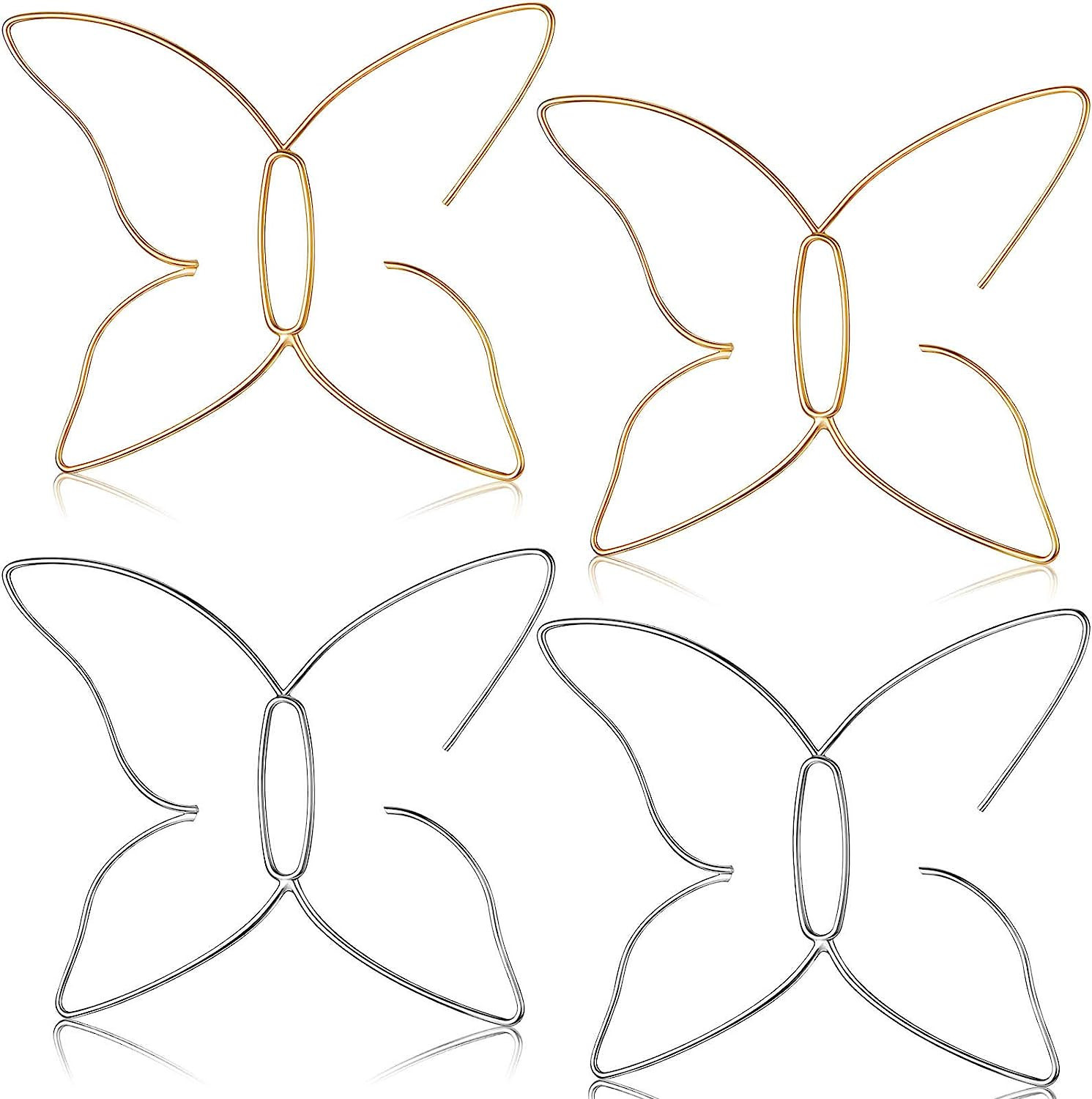 Hinly 2 Pairs Large Butterfly Earrings Dainty Gold Big Hollow Butterfly Earrings Silver Metal But... | Amazon (US)