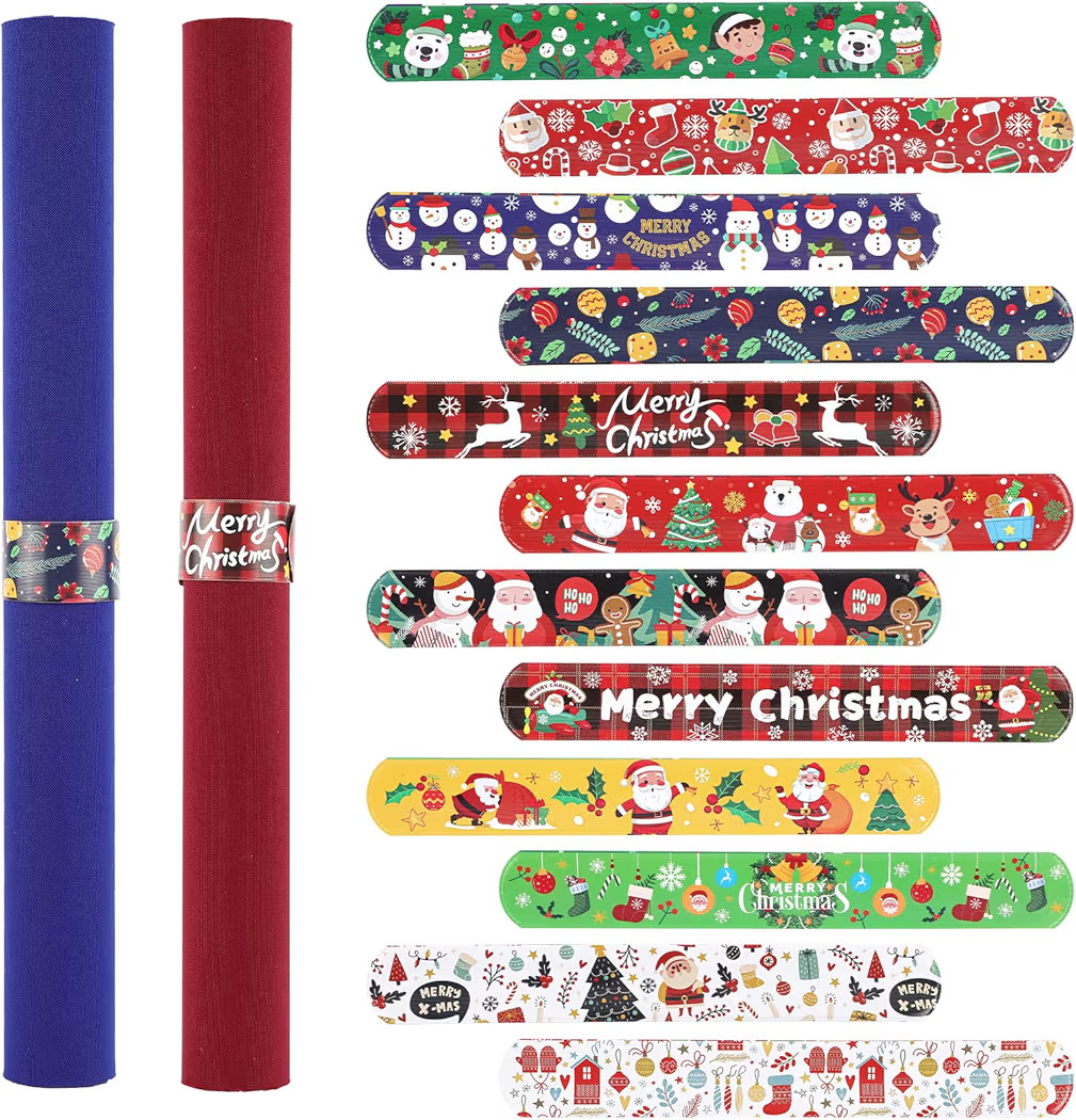 XIHIRCD 12pcs Christmas Wrapping Paper Roll Holder Clips, 8.7x1.2in Holiday Flip Wraps Clamps 12 Designs Stabilizer Slap Bands Gift Strips Flip Gadgets for Xmas Poster Wrapping Organization Storage | Amazon (CA)