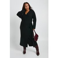 boohoo Women's Plus Lightweight Mixed Rib Wrap Jumper Dress in Black | Size: 16/18 | Knitted | boohoo (US & Canada)