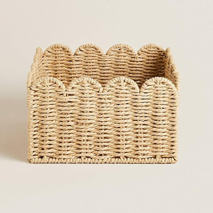 Scalloped Basket, Wicker Baskets for Storage, Hand Woven shelf Baskets, Seagrass Baskets for Bath... | Amazon (US)