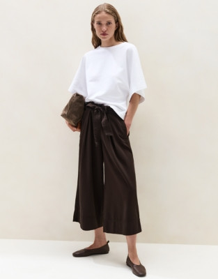 The White Company Wide Cropped Belted Trousers, Dark Brown, Size: 12 | The White Company UK & ROW