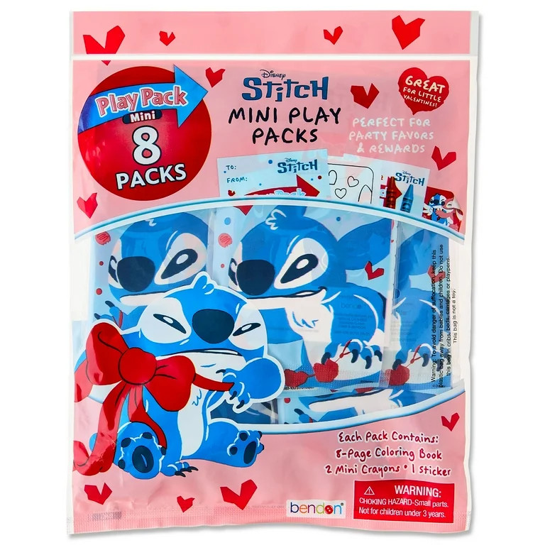 Disney Stitch 8 Count Mini Play Pack with Small Coloring Book and Crayons, Valentine's Day Greeti... | Walmart (US)