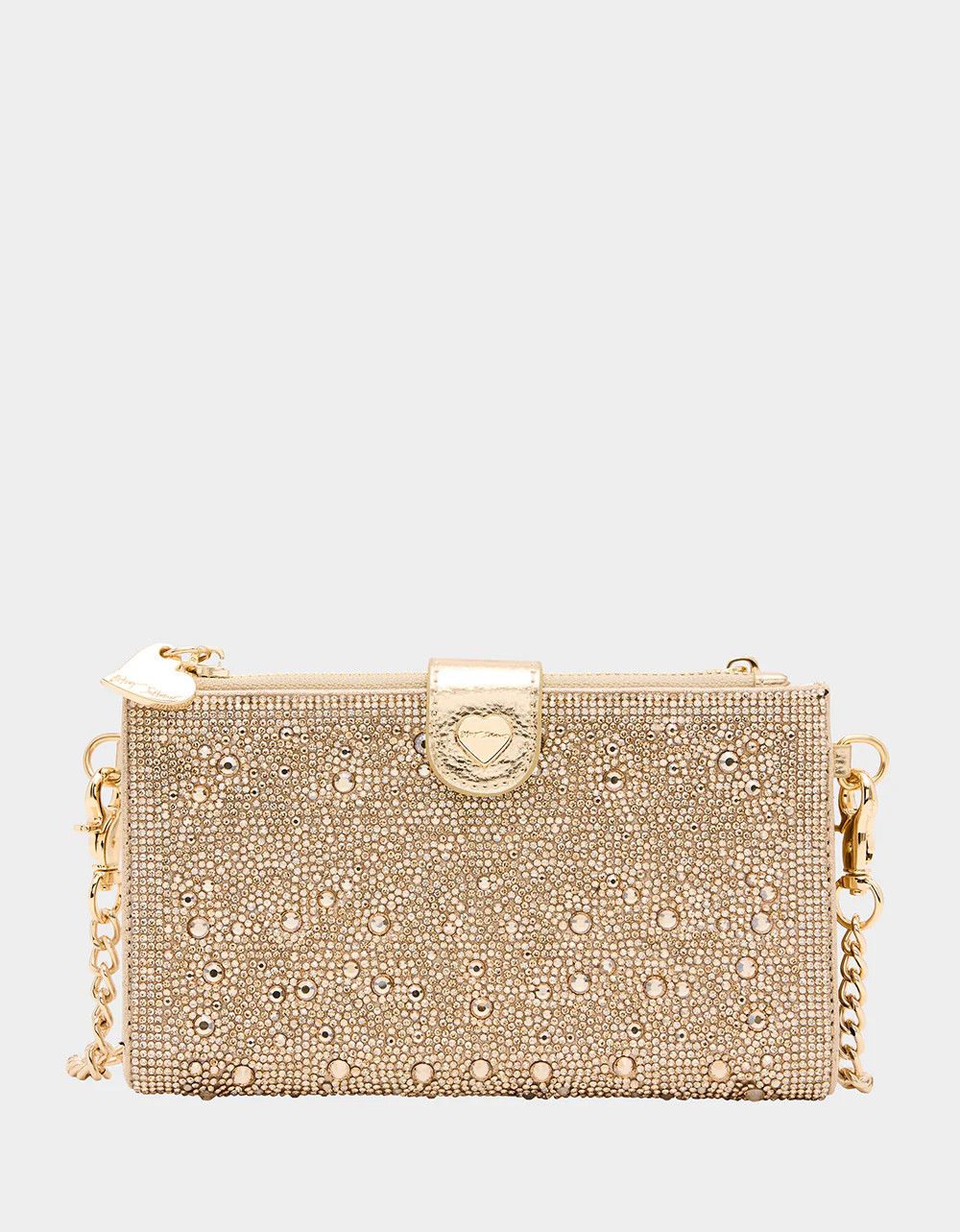 WALLET ON CHAIN PHONE HOLDER CHAMPAGNE Women's Rhinestone Embellished Wallet | Betsey Johnson