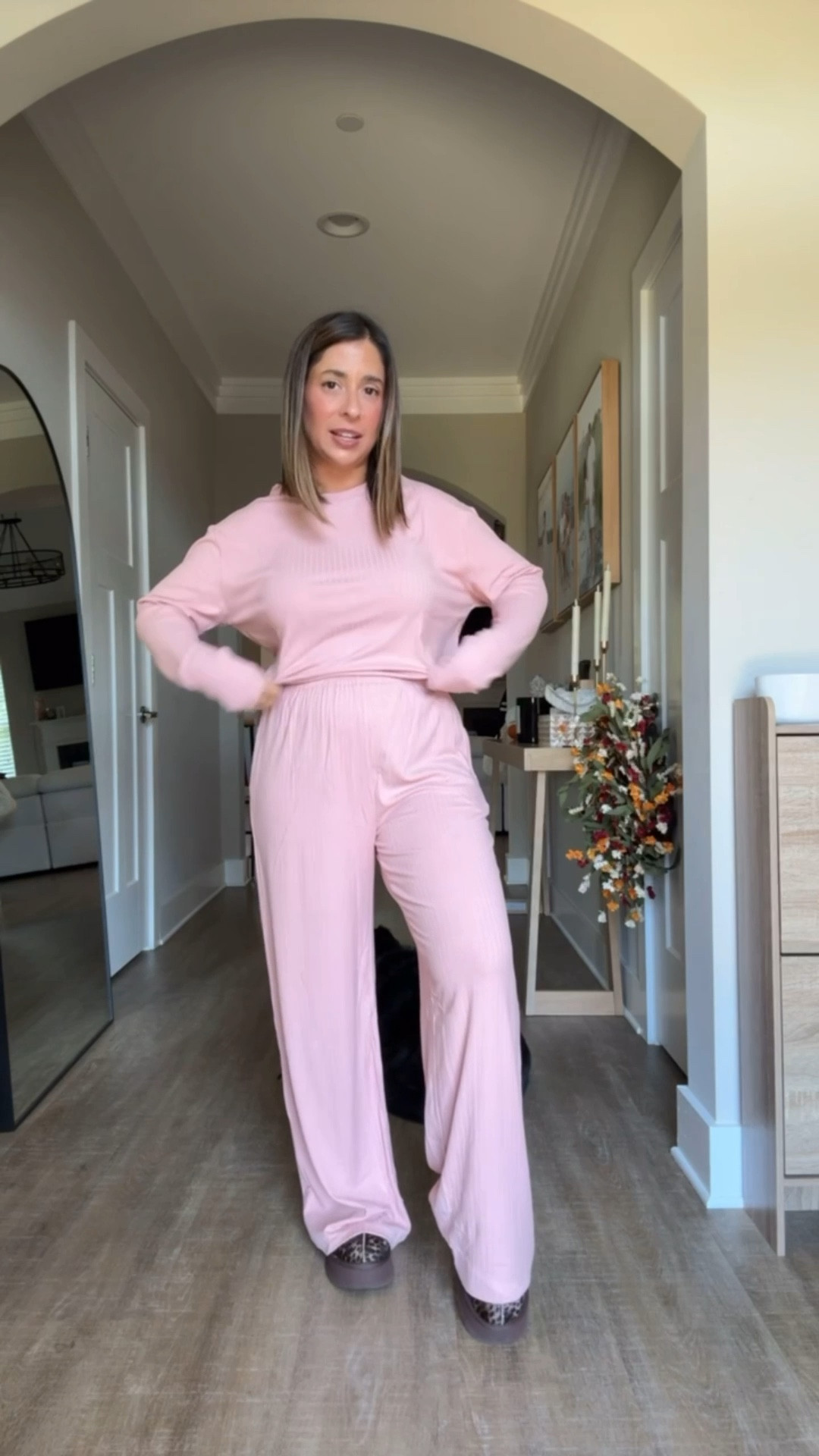 Another day, another lounge set I am obsessing over 😍! This light pink lounge set is so good, I cannot wait it around all winter. I did a size small and love how it hits my 5’ frame. 
Casual mom outfit, pink lounge set 

#LTKStyleTip #LTKMidsize #LTKPetite
