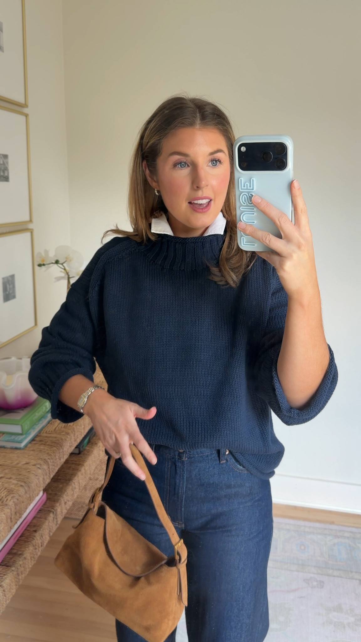 Fall outfit idea! Wearing a S in sweater and 26 in jeans