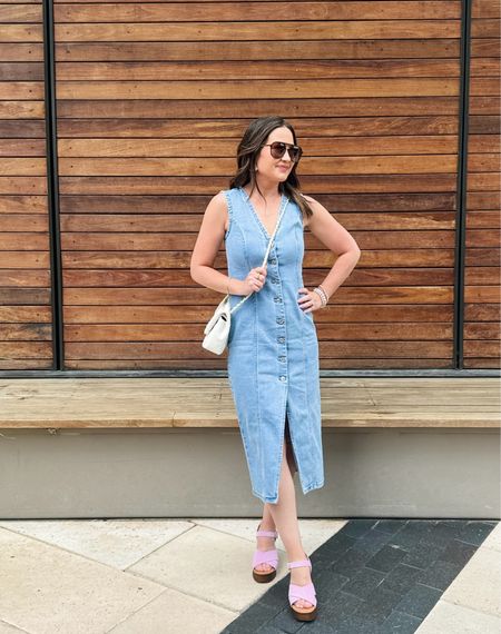 Been wearing this denim dress on repeat - wearing an xs petite- that’s platform heels are so comfortable and available in a few color options 

#LTKStyleTip #LTKOver40 #LTKFindsUnder100