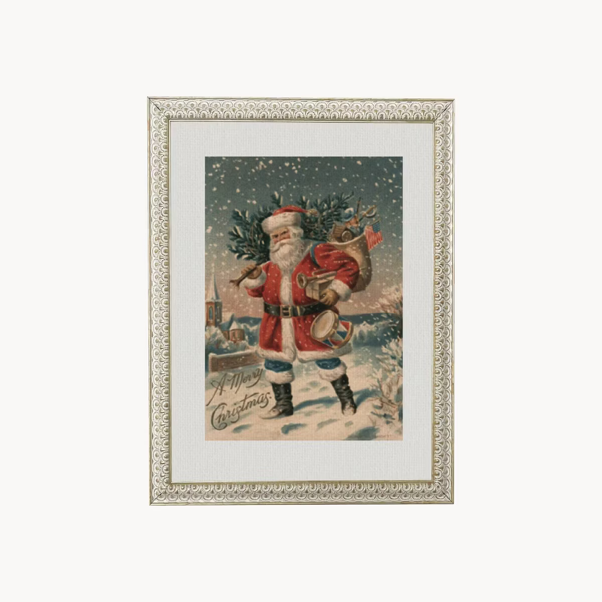 8" x 10" Vintage Santa White with Gold Frame Wall Canvas - Petal Lane: Christmas Art, Framed Digi... | Target