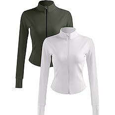 Locoowai 2 Pack Women's Workout Jackets, Long Sleeve Workout Tops with Thumb Holes, Full Zip Ligh... | Amazon (US)