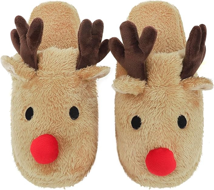 Womens Cute Reindeer Antlers House Slippers Funny Christmas Deer Horn Ear Indoor Home Shoes Plush... | Amazon (US)
