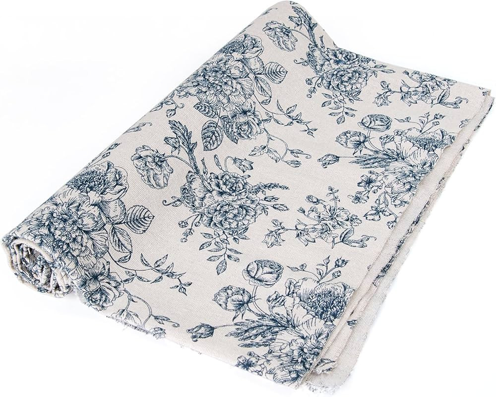 Linen Blue Floral Fabric by The Yard - Upholstery Fabric by The Yards Floral Pattern Sewing Quilt... | Amazon (US)