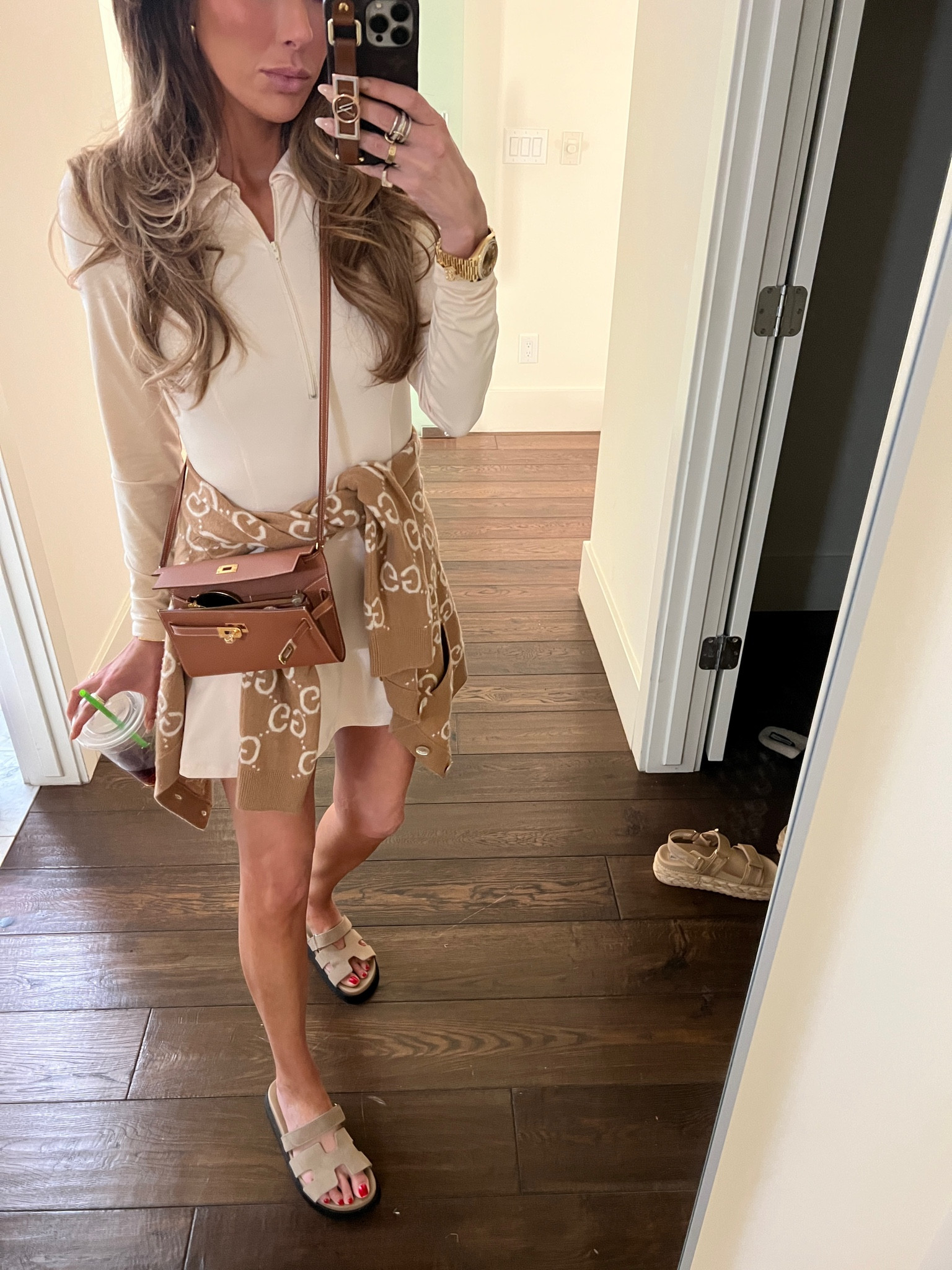 Wearing a small in dress and XS in cardigan. 

Casual outfit, tennis dress, active dress, reformation dress, travel outfit, Gucci cardigan, Hermes bag, Steve Madden, Emily Ann Gemma 

#LTKstyletip