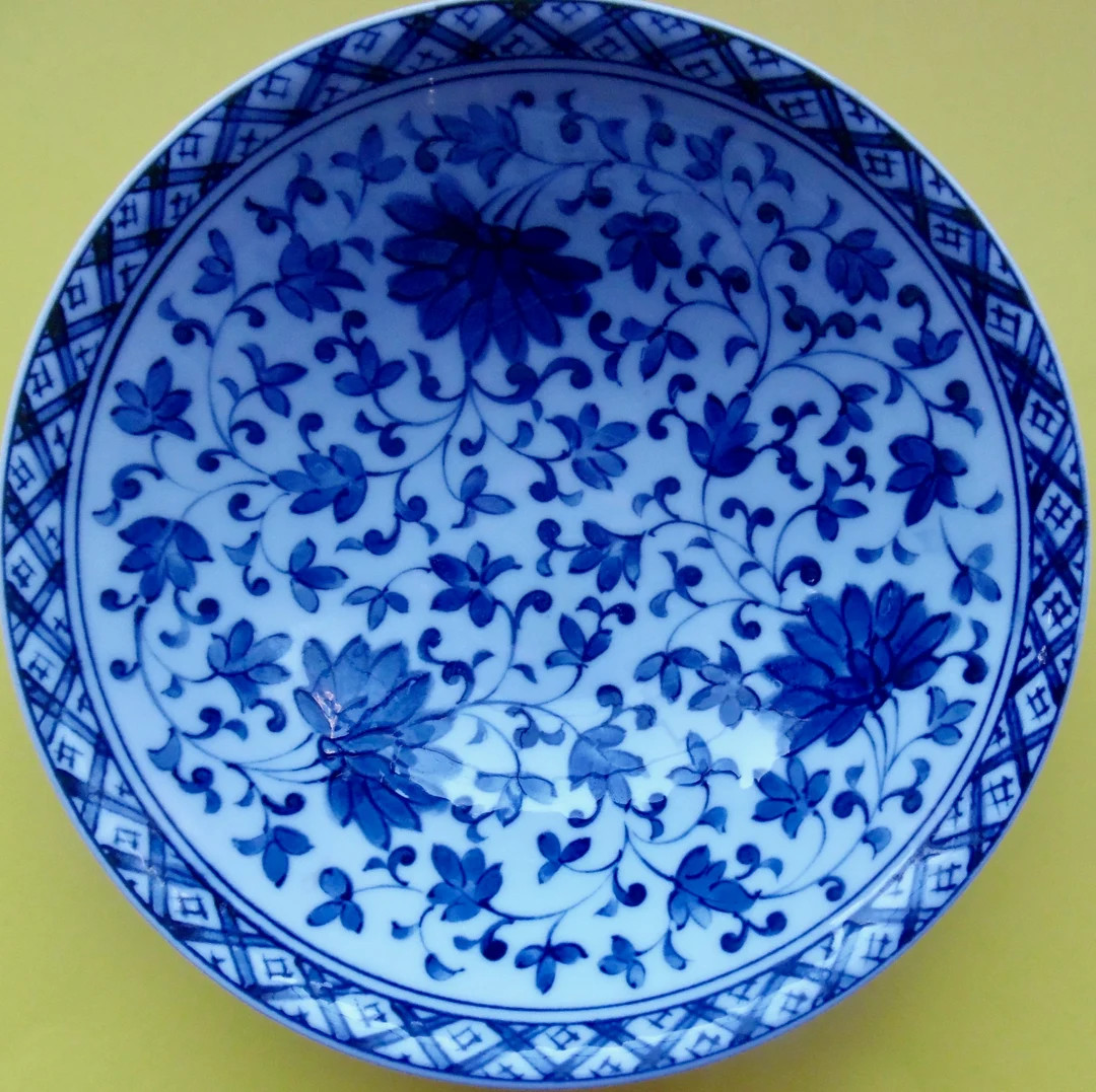 BLUE WHITE BOWL Japanese Chinese Asian Chrysanthemum Floral Textile Edge Signed Two Character Tra... | Etsy (US)