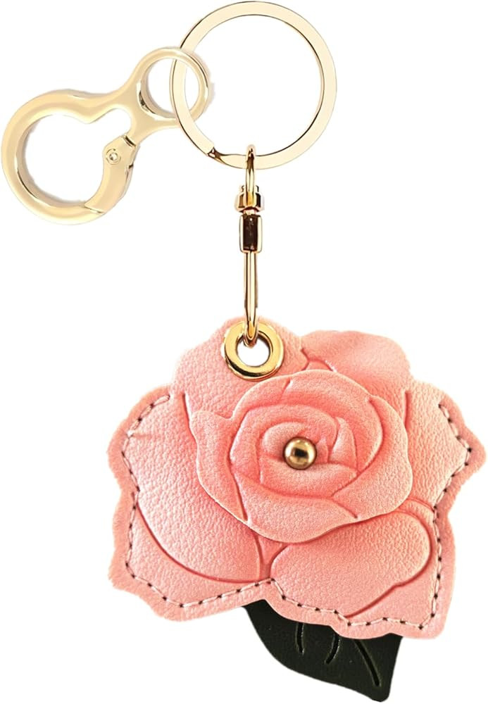 Leather Keychain Holder Case Compatible with AirTag,Cute Protective Cover with Keyring | Amazon (US)