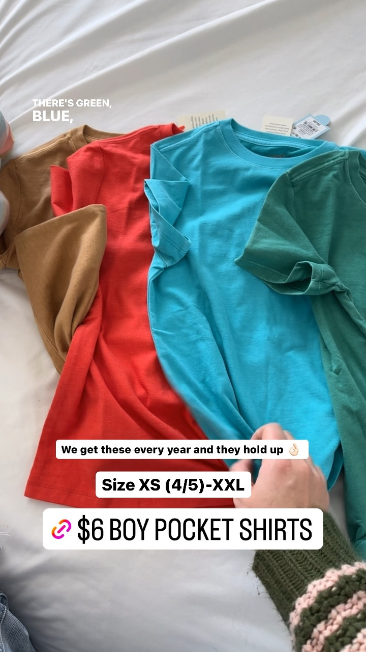 We LOVE these plain colored boy shirts! $6! We buy the long sleeve in the winter and short sleeve in the summer & they always hold up. The color options this year are 👌🏻 

#LTKfamily #LTKkids #LTKSeasonal