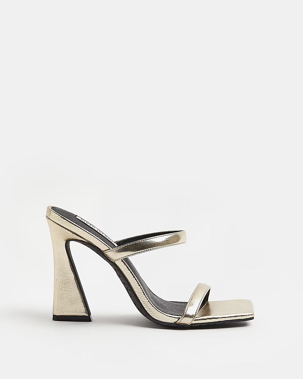 Gold strappy heeled mules | River Island (UK & IE)