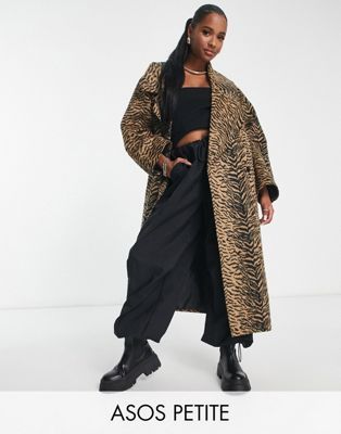 ASOS DESIGN Petite animal print formal coat in brown | ASOS (Global)