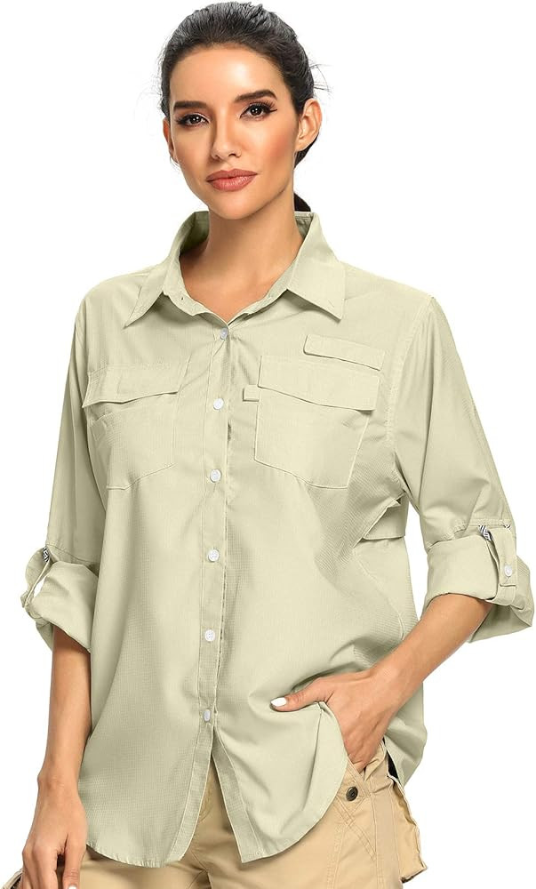 Women's Hiking Long Sleeve Fishing Shirt UPF 50+ for Safari Camping Travelling Quick Dry | Amazon (US)