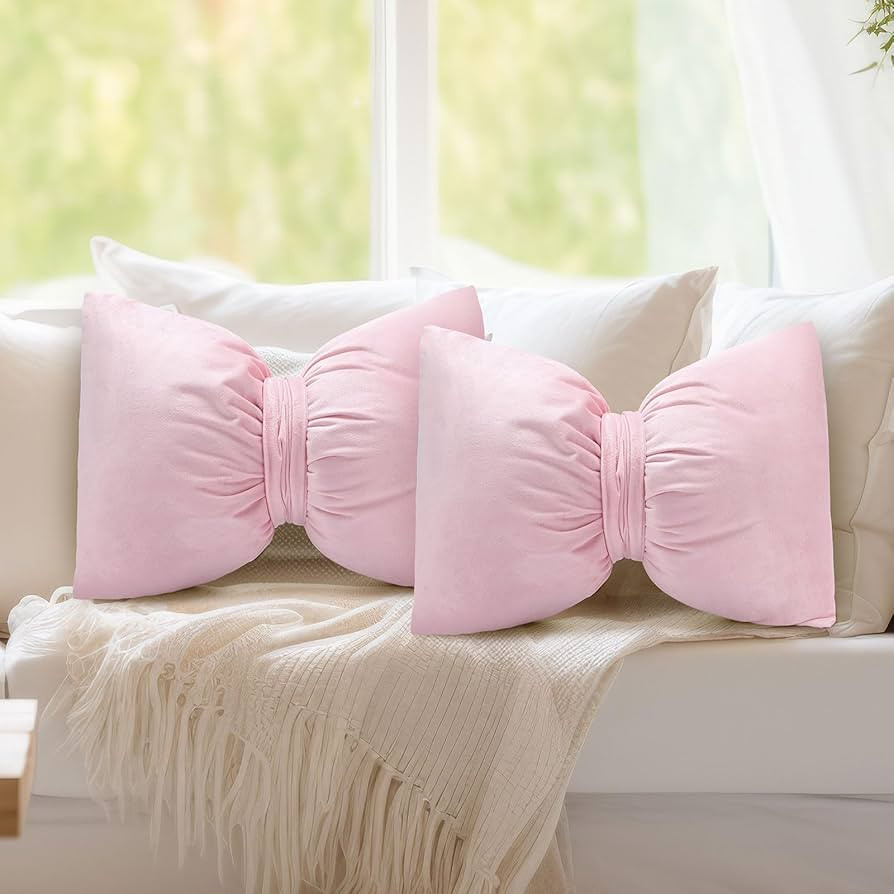 2 Pcs 12 x 18 Inch Bow Pillow Coquettish Bow Throw Pillow Big Bow Shaped Pillow Velvet Coquette D... | Amazon (US)