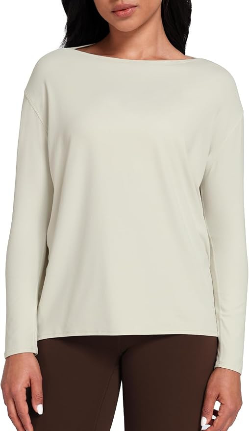 HeyNuts Long Sleeve Workout Shirts for Women Boat Neck Yoga Tops Loose Fit Soft Casual Shirts | Amazon (US)