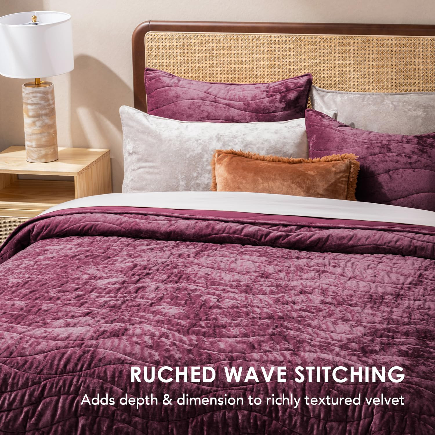 EVERGRACE Luxury Velvet Quilt King Size, Ultra Soft Wave Crushed Velvet Bedding Set, Lightweight ... | Amazon (US)