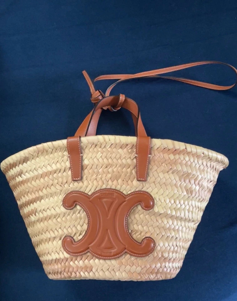Celine Teen Triomphe Tote Bag Basket Raffia Leather Pannier Tan 100% Authentic  | eBay | eBay UK