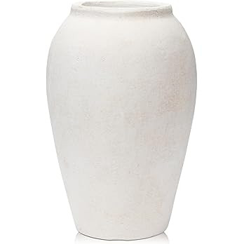 Handcrafted Terracotta Flower Vase, 9.6" Tall, Vintage White Ceramic, Rustic Antique Decor, Wide ... | Amazon (US)