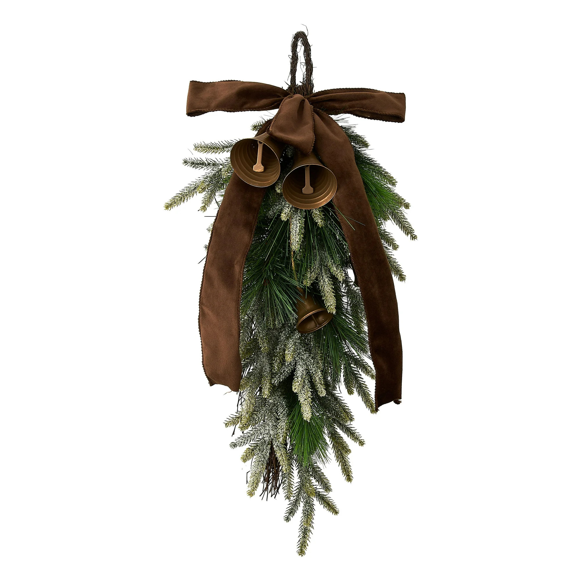 28"Christmas Door Swag, with Bells, Bow & Greenery Haning Decorative, Green & Brown Christmas Dec... | Walmart (US)