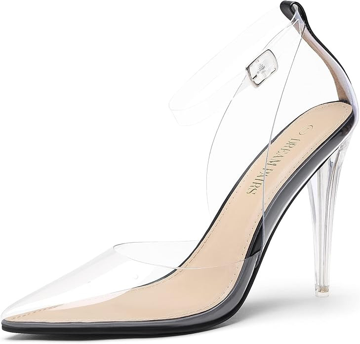 DREAM PAIRS Women’s Clear High Heels Strappy Rhinestone Closed Toe Stiletto Sexy Sparkly Pointe... | Amazon (US)