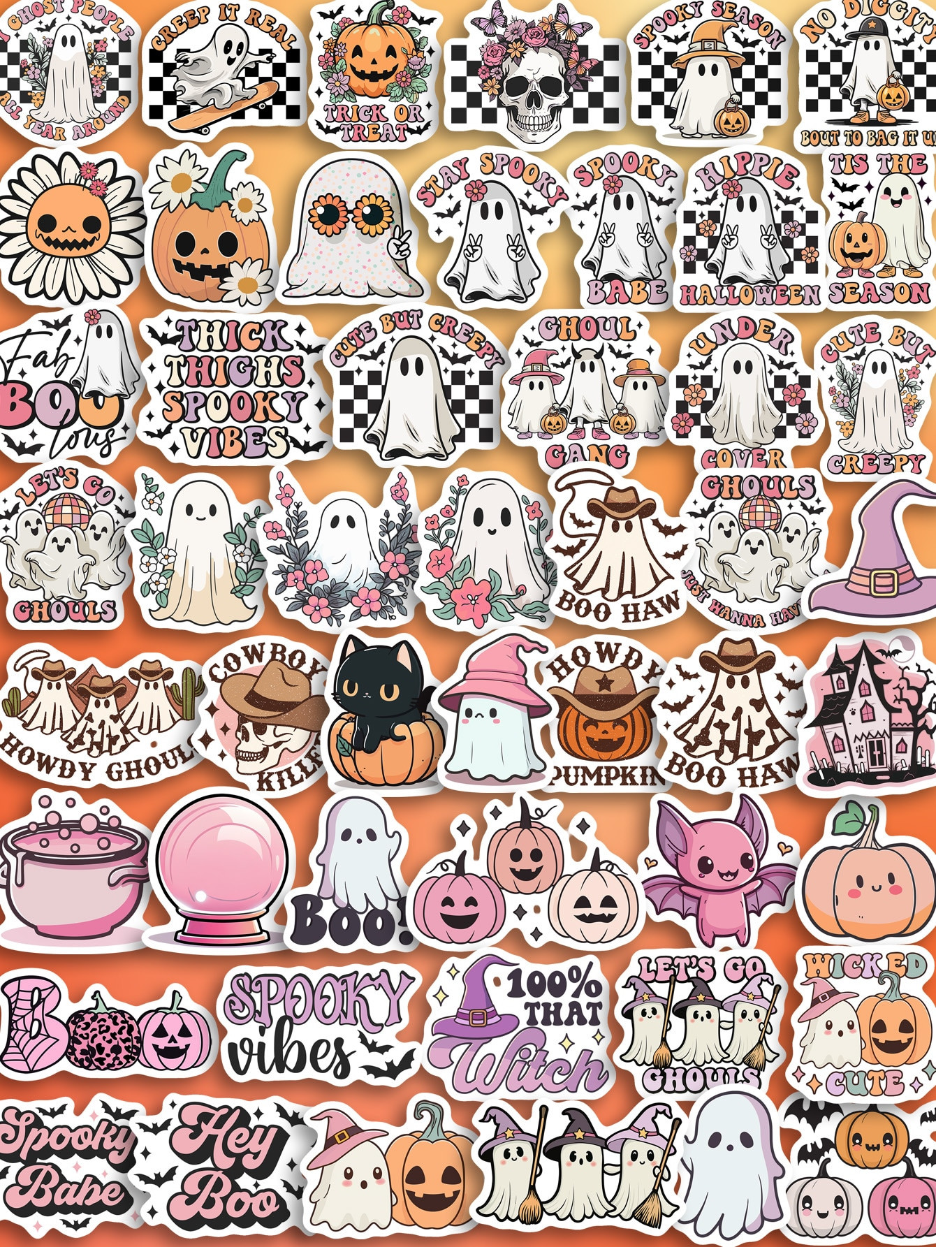 Retro Hippie Halloween Spooky Babe Stickers Pink Halloween Skeleton Pumpkin DIY Album Diary Deco ... | SHEIN