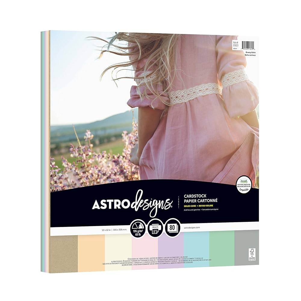 Astrodesigns Crafting Cardstock, 12" x 12", 65 lb./176 gsm, 8-Color Breezy Boho Assortment, 80 Sh... | Amazon (US)