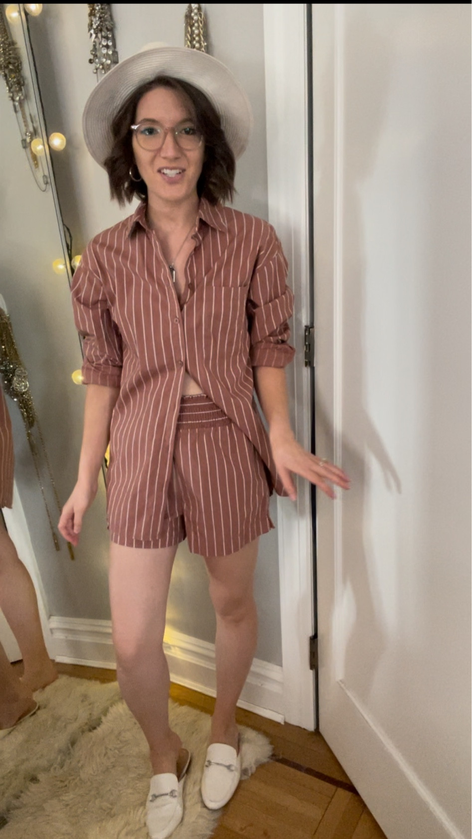 Pinstripe button up: TTS
shorts: TTS
Sandals: TTS

#LTKSeasonal #LTKstyletip