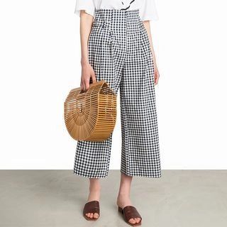 Gingham Wide Leg Cropped Pants | YesStyle Global