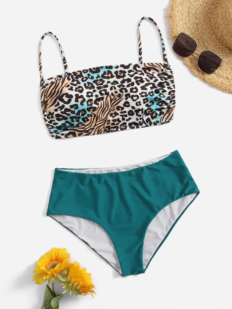 Plus Leopard Tie Back High Waisted Bikini Swimsuit | SHEIN