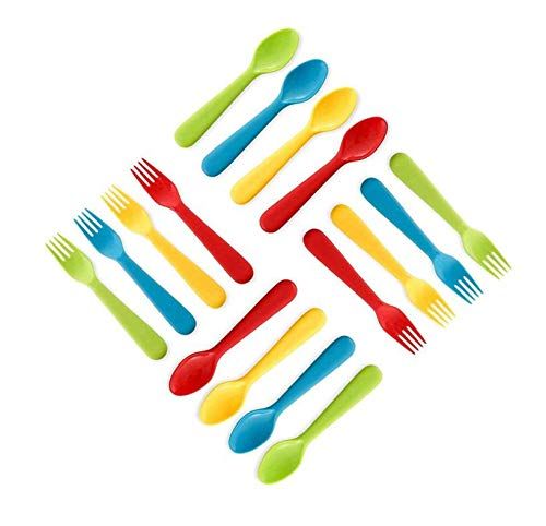 Plaskidy Plastic Toddler Utensils Set 8 Kids Forks and 8 Kids Spoons - BPA Free/Dishwasher Safe T... | Amazon (US)