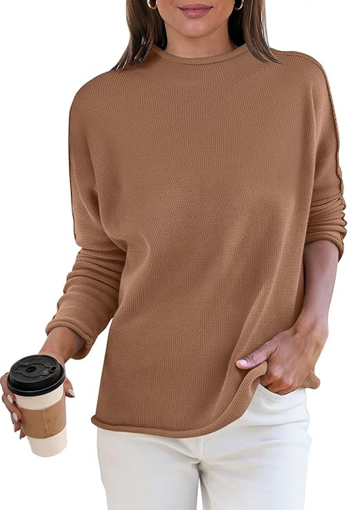 ANRABESS Women Casual Long Sleeve Mock Funnel Neck Knit Pullover Sweater Top 2024 Fall Fashion Ou... | Amazon (US)