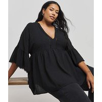 Black V Neck Textured Smock Top Black - Simply Be - Size: 12 | JD Williams (UK)