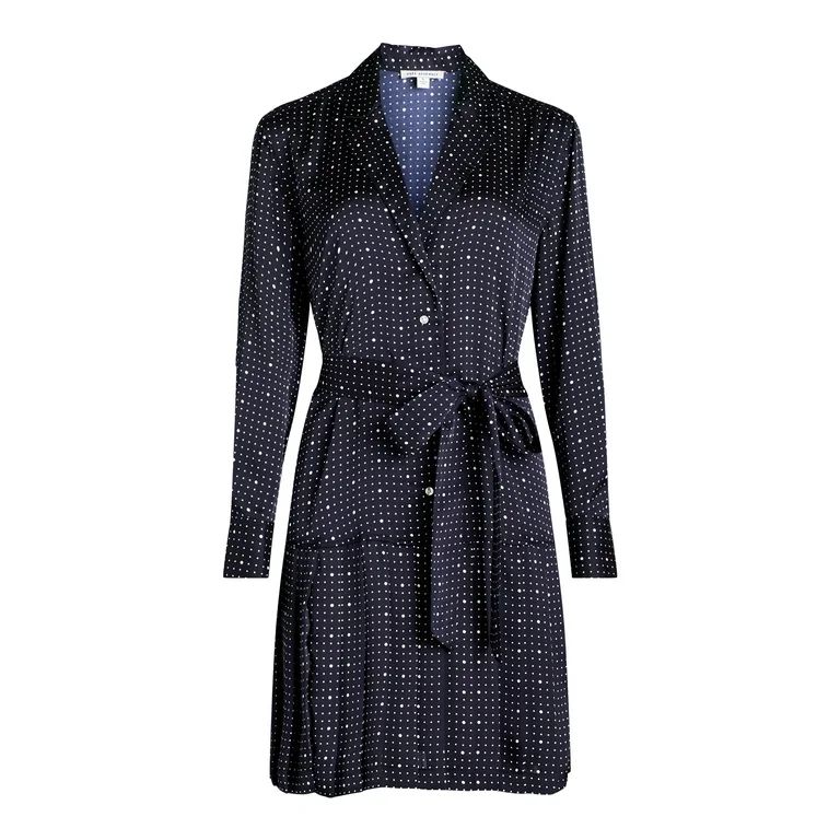 Free Assembly Women's Pleated Mini Shirtdress with Long Sleeves, Sizes XS-XXL | Walmart (US)