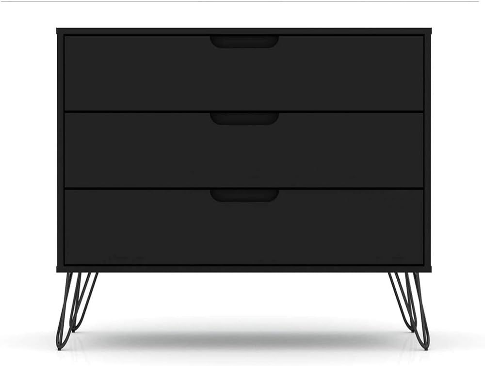 Manhattan Comfort Rockefeller Mid-Century Modern 3 Drawer Bedroom Dresser, 35.24", Black | Amazon (US)