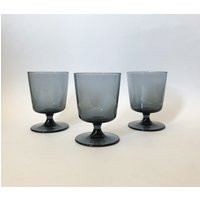 Mcm Grey Wine Glasses, Short Stem, Smoke Glass Stemware, 3Pc Set | Etsy (CAD)