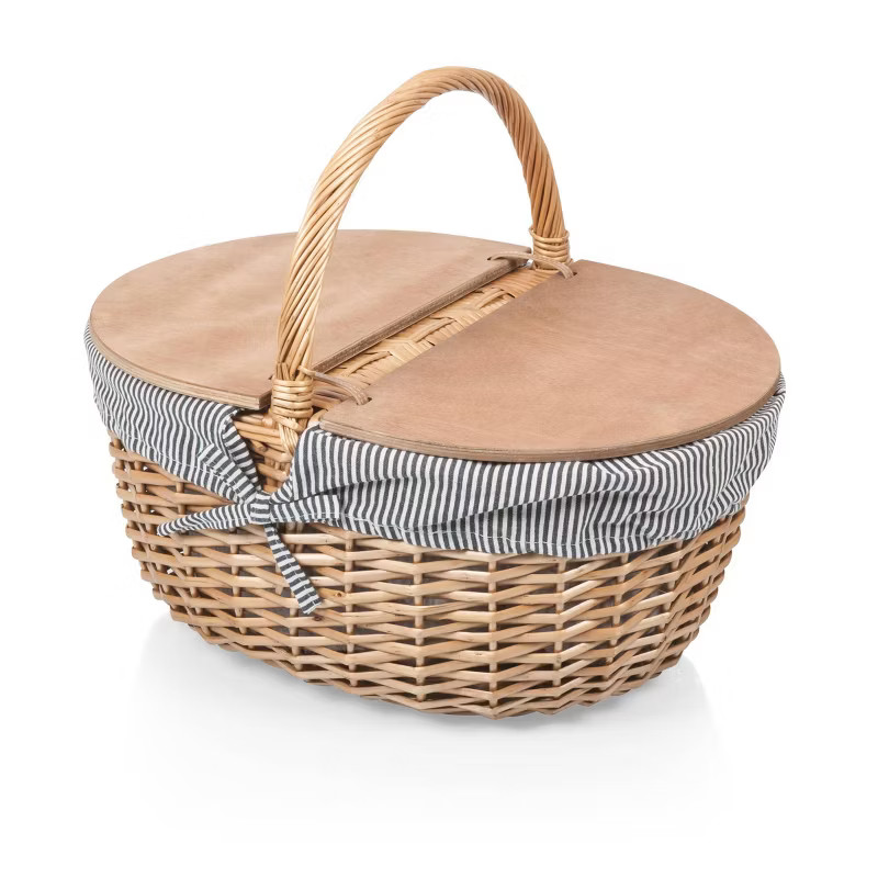 Picnic Time Country Picnic Basket Navy Blue and White Stripe | Target