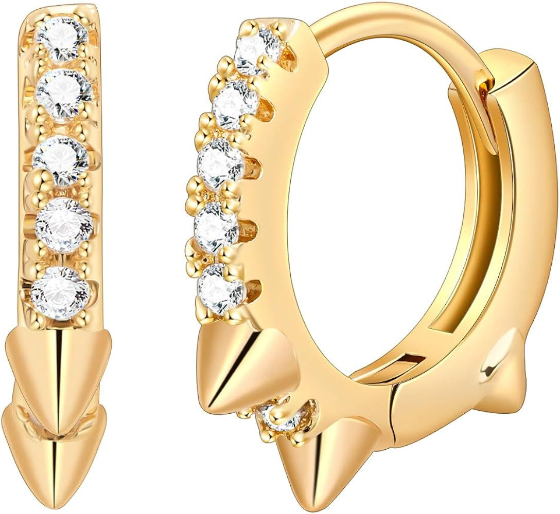 Small Hoop Earrings, 14K Gold Plated Huggies, Sparkling CZ Charm Hoops, Dainty Dangle Ear Huggers... | Amazon (US)