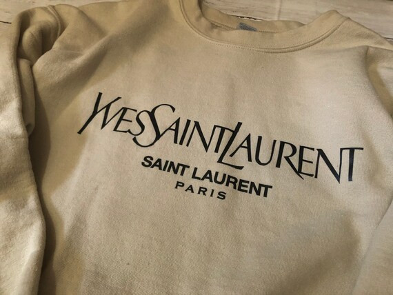 designer crewneck, y.s.l inspired shirt, designer inspired shirt, crewneck, tan sweatshirt | Etsy (US)