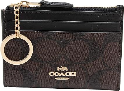 Coach Signature C Mini Skinny ID and Coin Case with Attached Key Ring (Brown/Black/Gold) | Amazon (US)