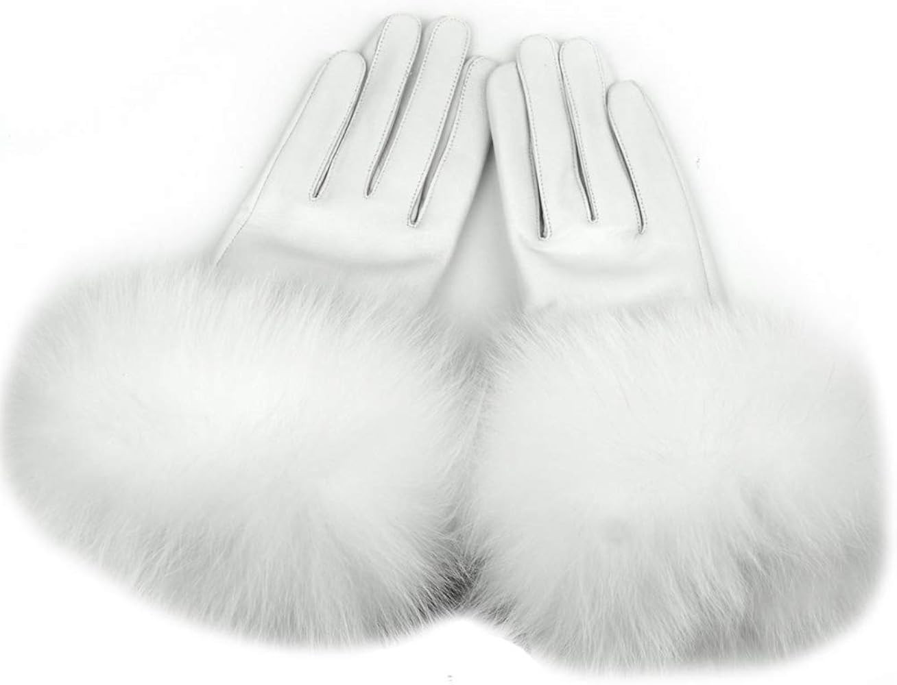 Women Genuine Lambskin Leather Winter Lined Gloves with Fox Fur Trim | Amazon (US)
