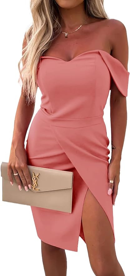 Rooscier Women's Off Shoulder Wrap Split Ruched Bodycon Sexy Party Mini Dress | Amazon (US)