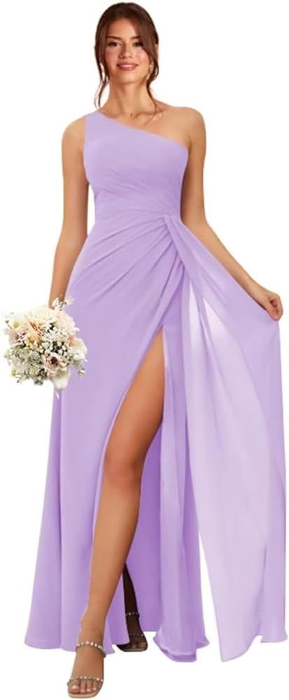 lkmnn One Shoulder Bridesmaid Dresses for Women Side Slit Pleated Formal Dress IK009 | Amazon (US)