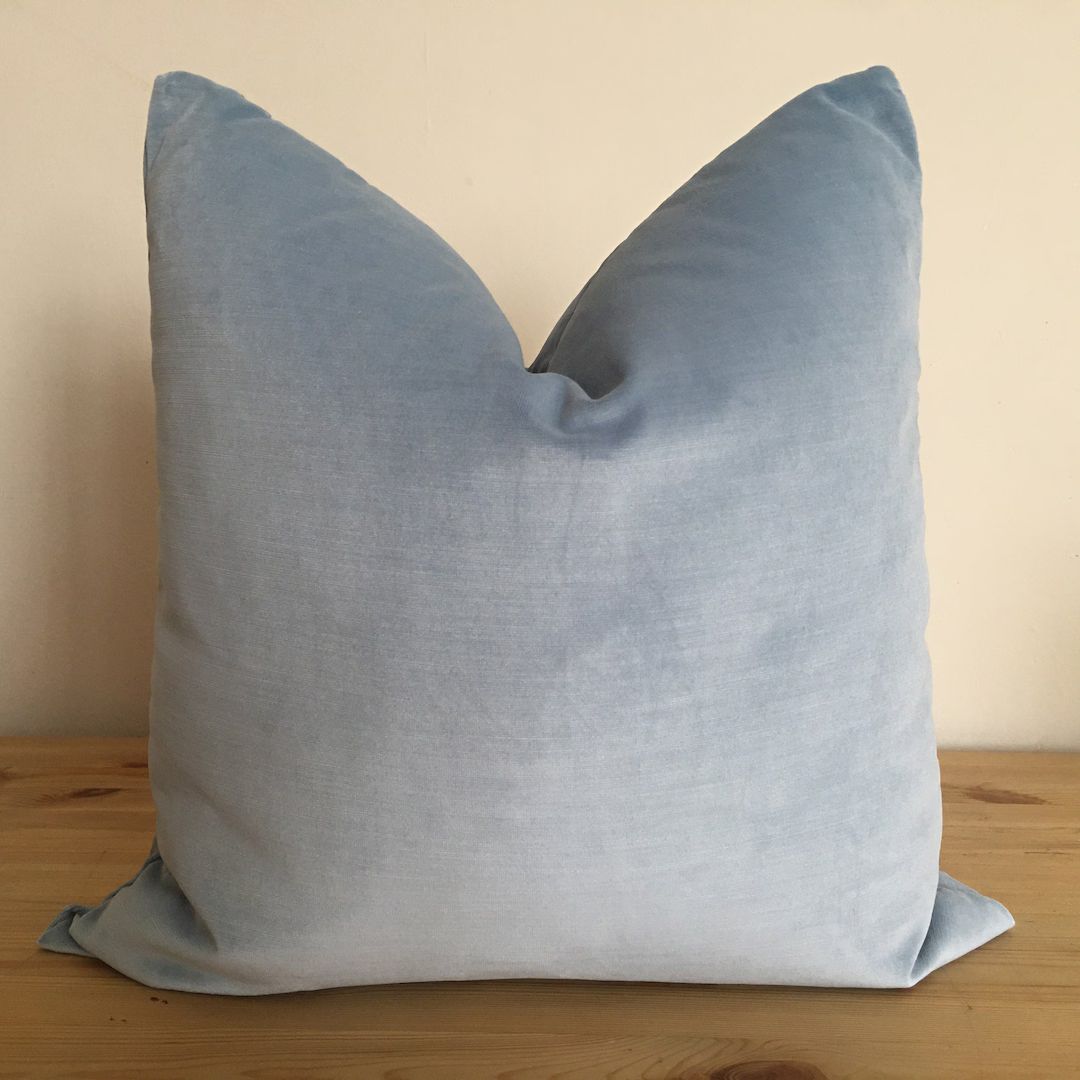 blue velvet pillow cover, blue velvet pillow, coastal pillow, hamptons accent pillow, high end pi... | Etsy (US)