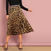 Striped Waist Leopard Print Skirt | SHEIN
